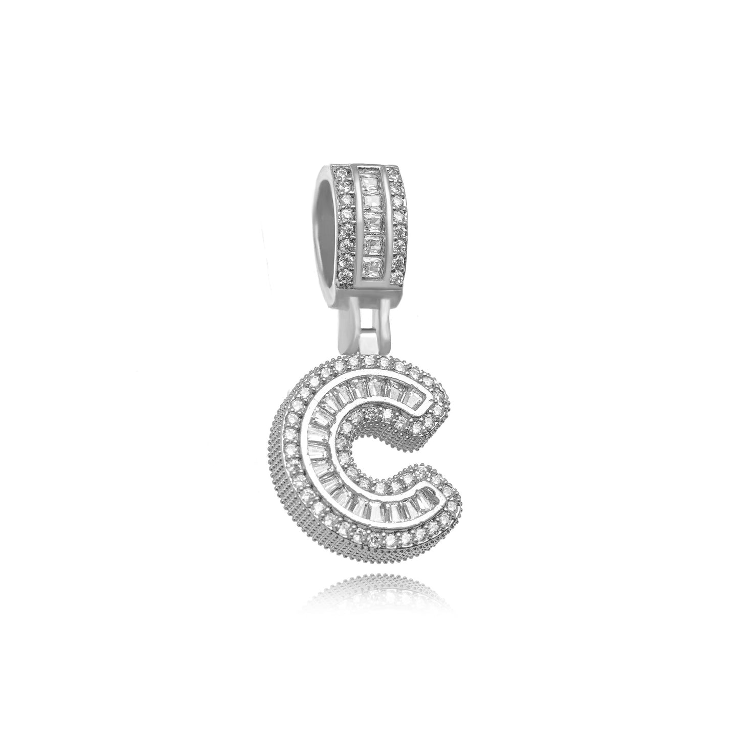 White Rhodium Plated Personalized Letter Studded Zirconia Pendant