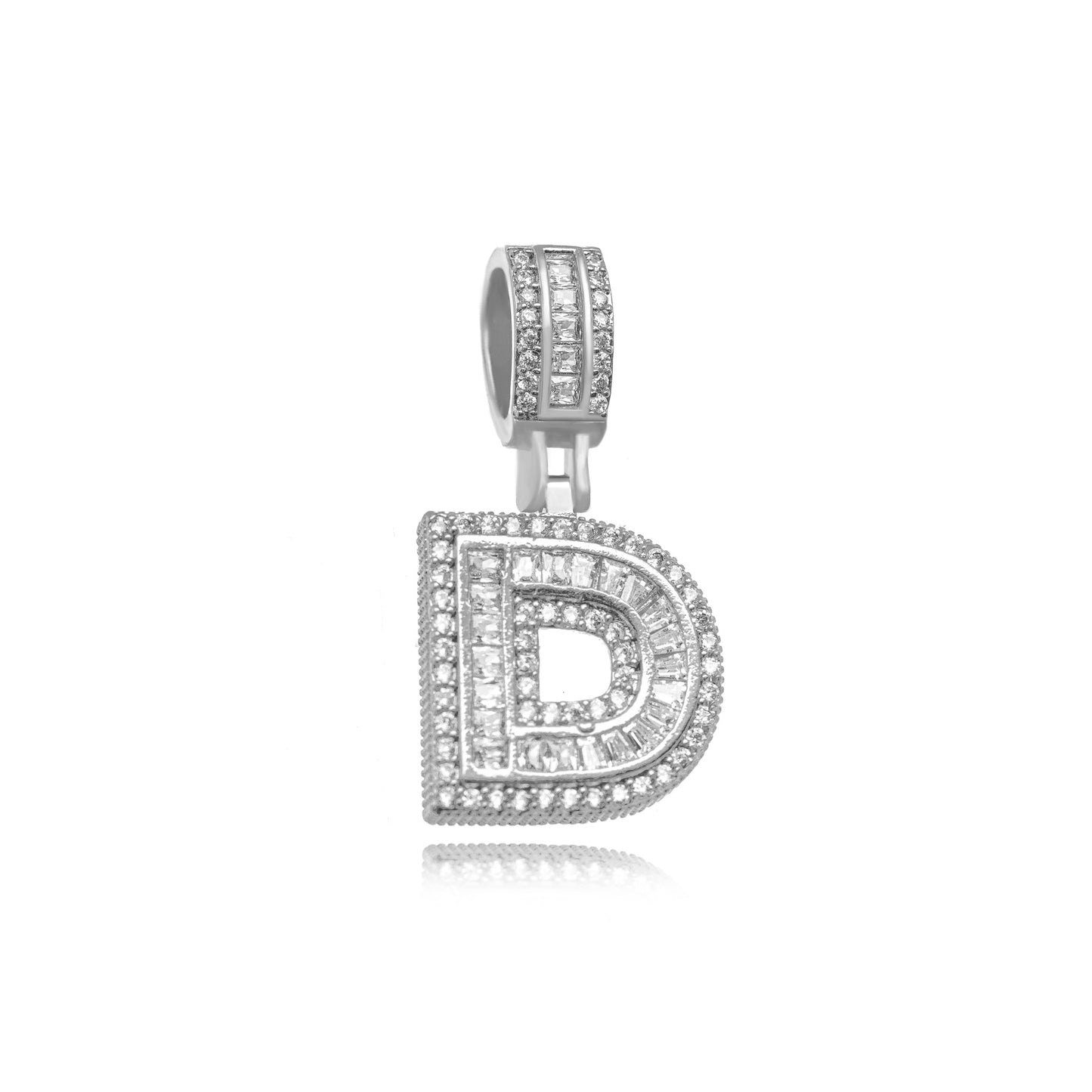 White Rhodium Plated Personalized Letter Studded Zirconia Pendant