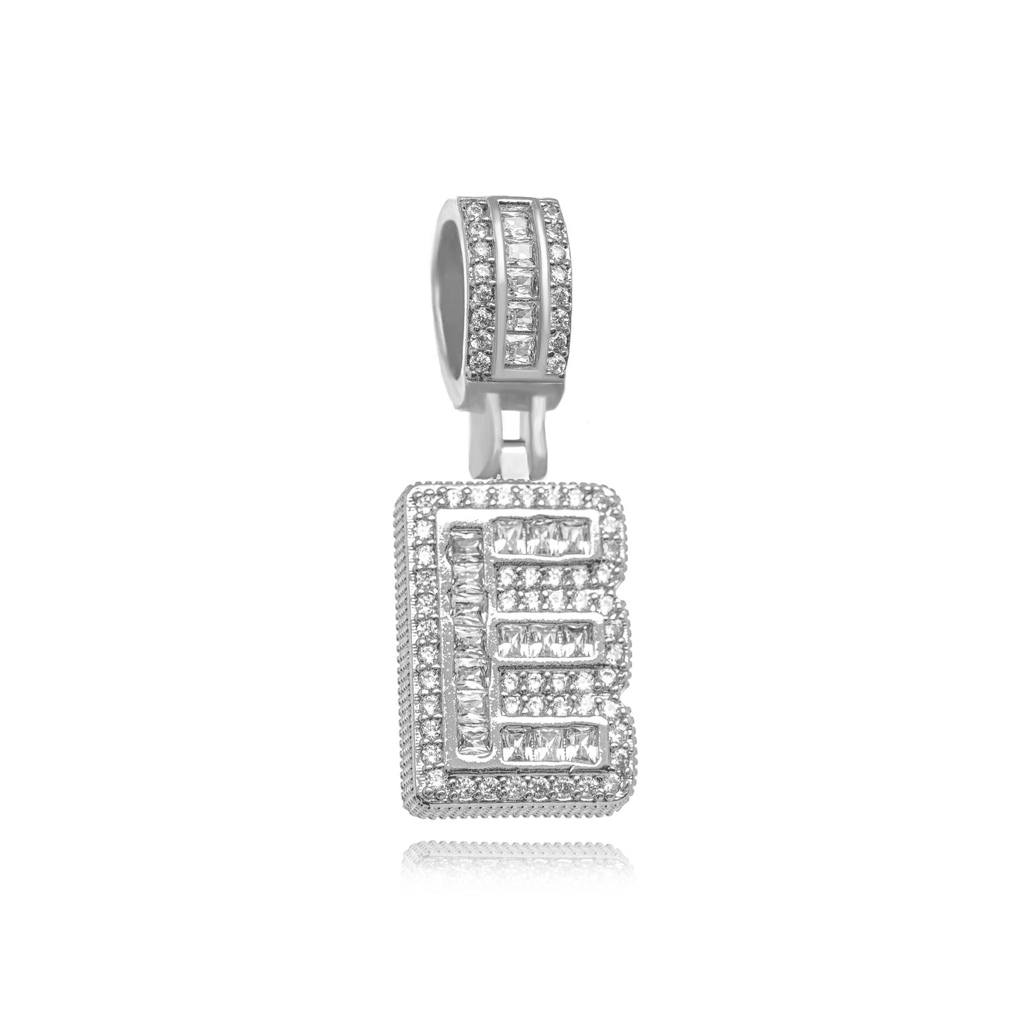 White Rhodium Plated Personalized Letter Studded Zirconia Pendant