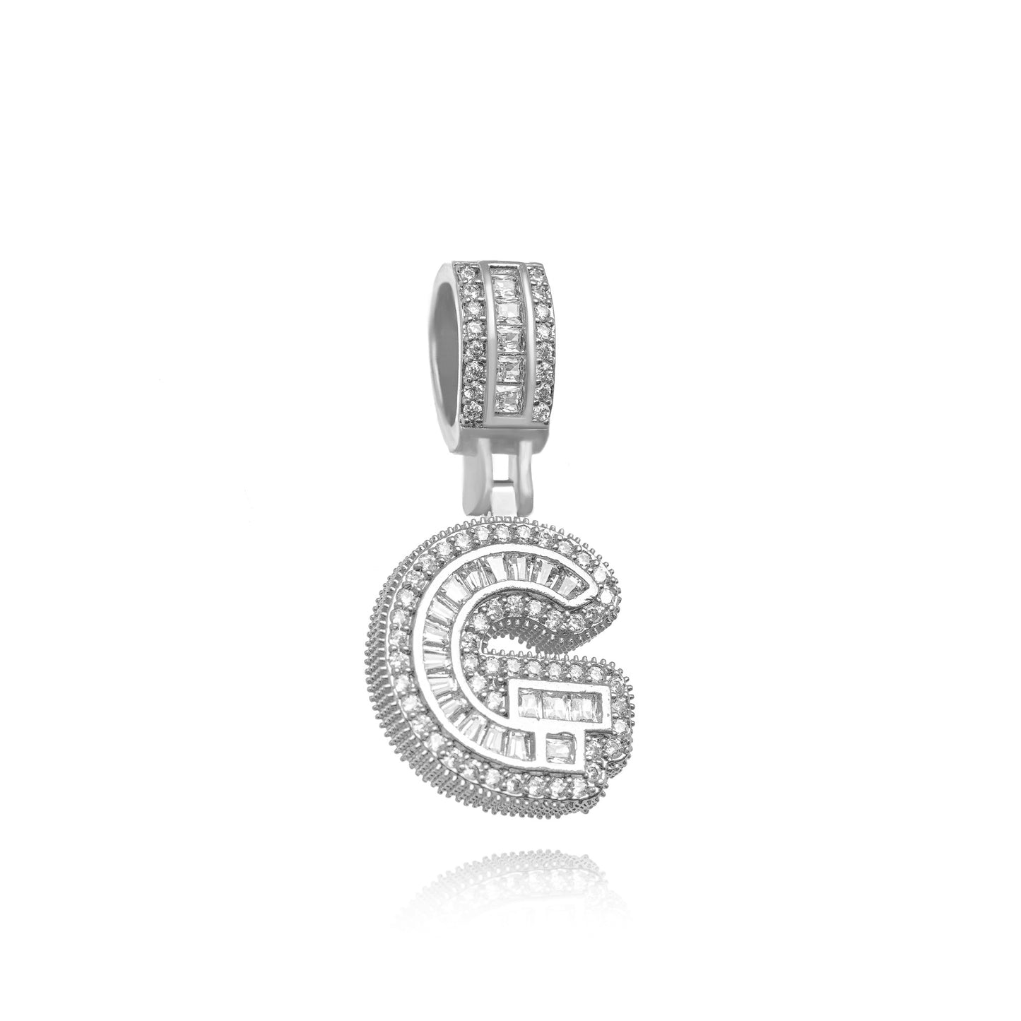 White Rhodium Plated Personalized Letter Studded Zirconia Pendant