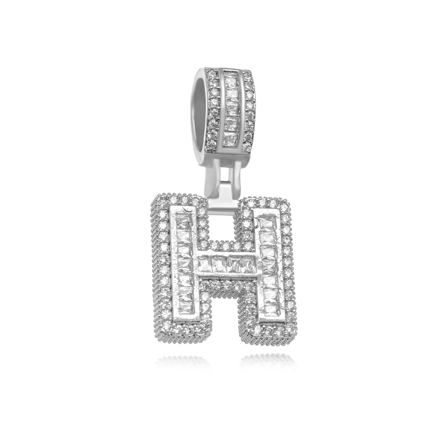 White Rhodium Plated Personalized Letter Studded Zirconia Pendant