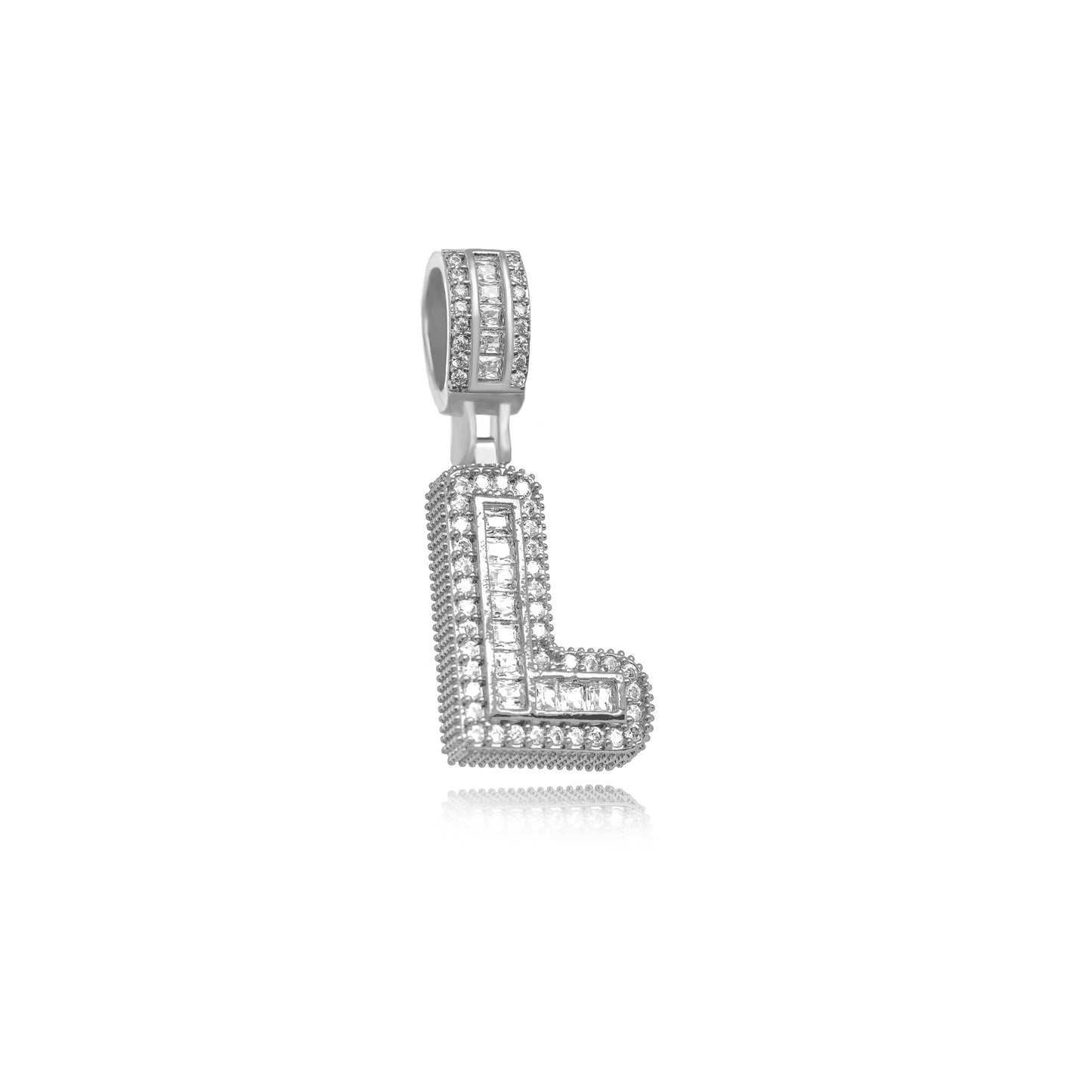 White Rhodium Plated Personalized Letter Studded Zirconia Pendant