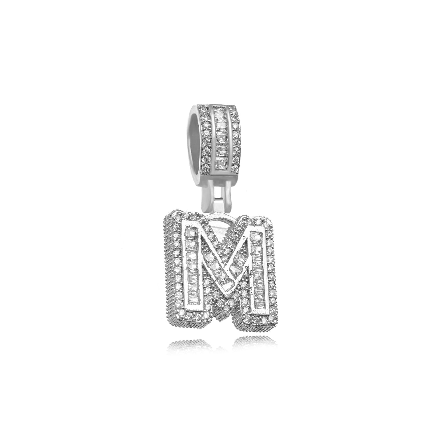 White Rhodium Plated Personalized Letter Studded Zirconia Pendant