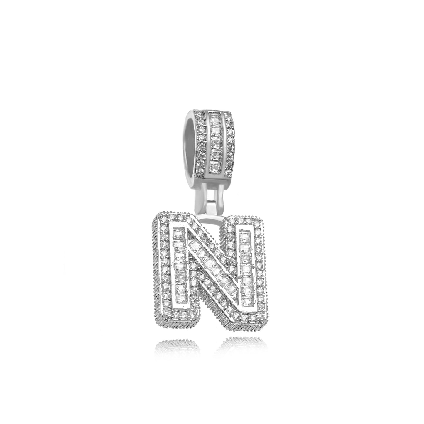 White Rhodium Plated Personalized Letter Studded Zirconia Pendant