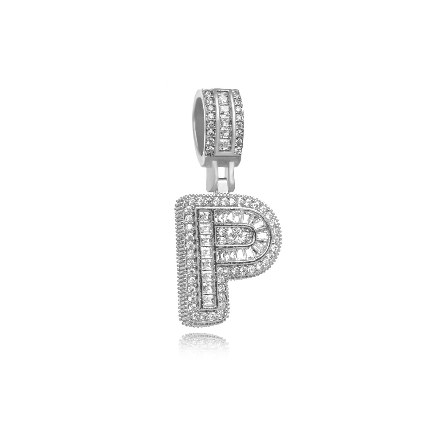 White Rhodium Plated Personalized Letter Studded Zirconia Pendant