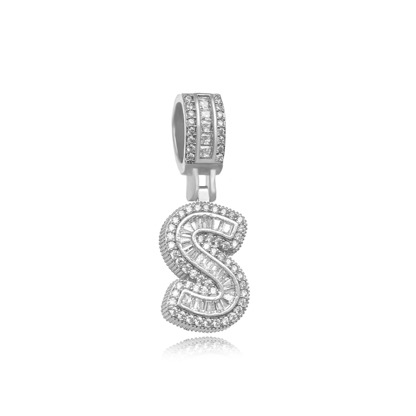 White Rhodium Plated Personalized Letter Studded Zirconia Pendant