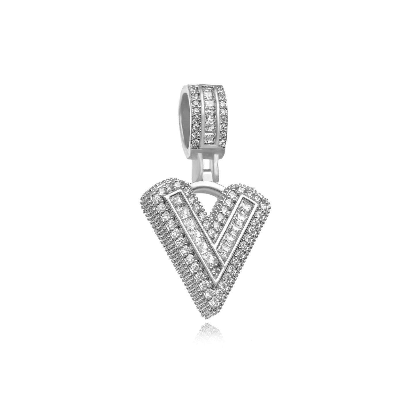 White Rhodium Plated Personalized Letter Studded Zirconia Pendant