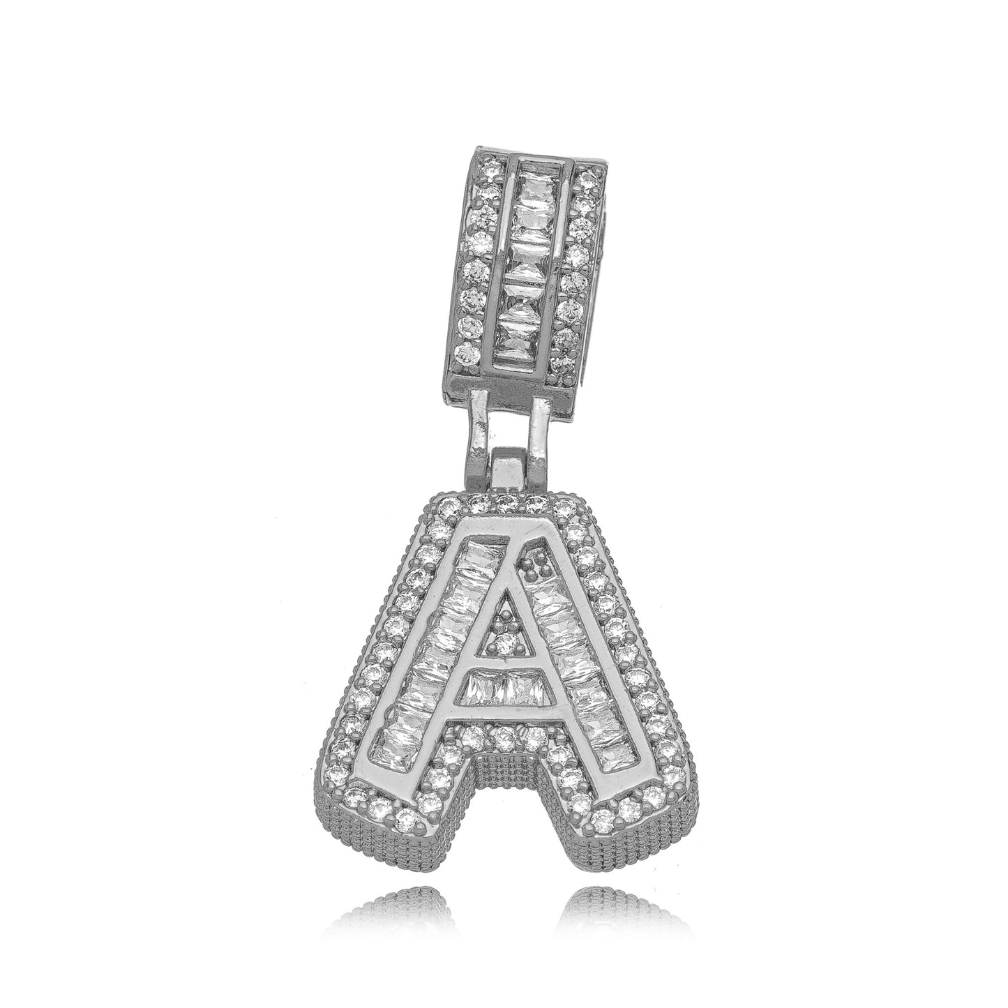 White Rhodium Plated Personalized Letter Studded Zirconia Pendant