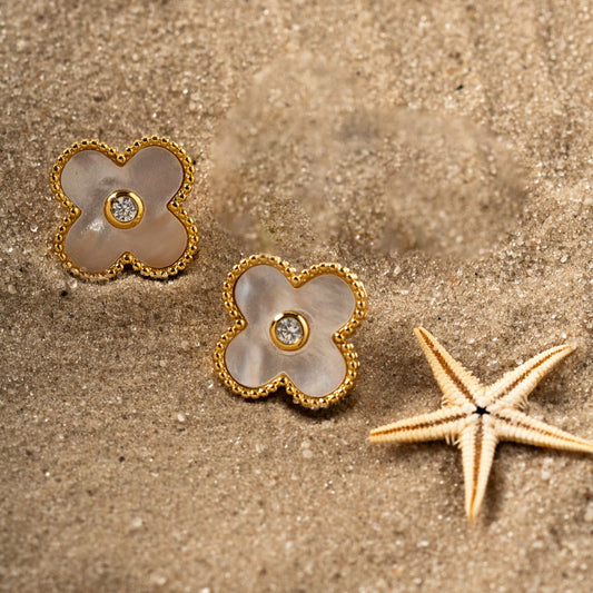 18K Gold Plated Lucky Clover Mother Pearl Earrings