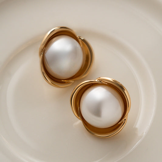 18K Gold Plated Pearl Stud Earrings