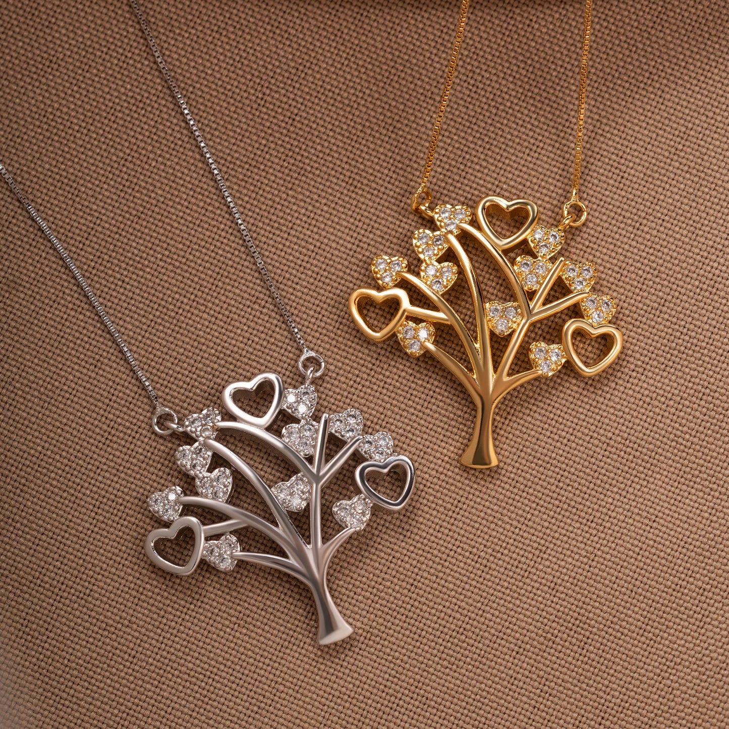 18K Gold Plated Heart Tree Studded Zirconia Necklace