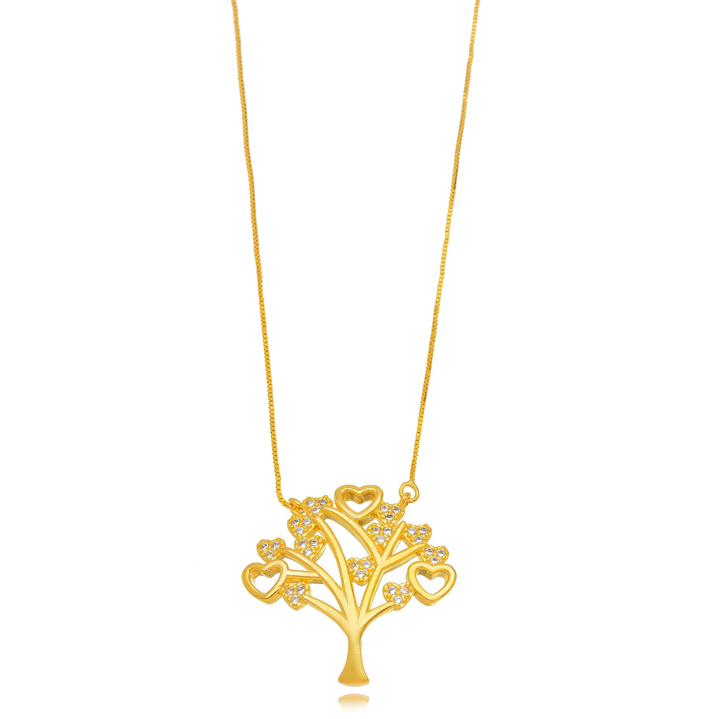 18K Gold Plated Heart Tree Studded Zirconia Necklace