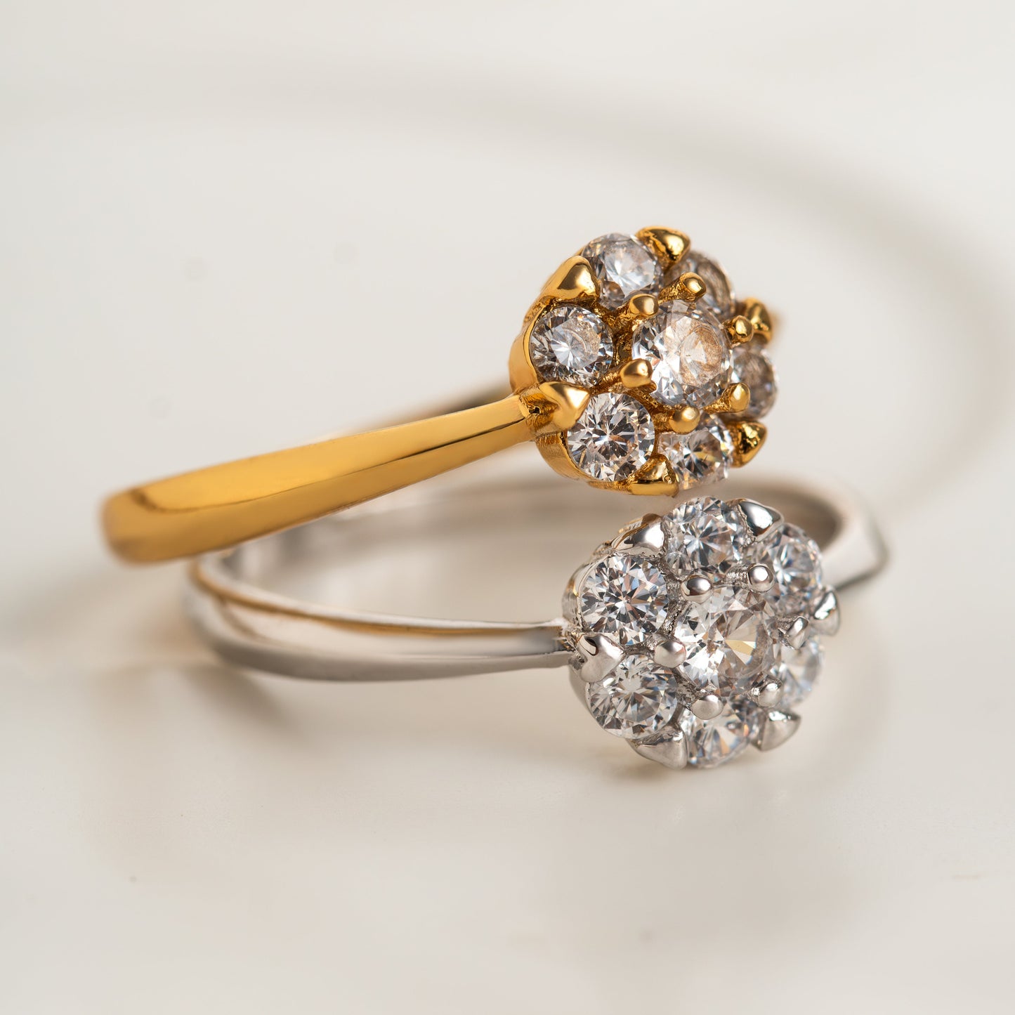18K Gold Plated Studded Zirconia Flower Ring