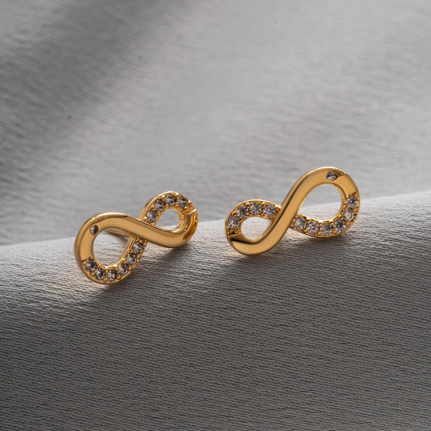 18K Gold Plated Studded Zirconia Small Infinity Stud Earrings