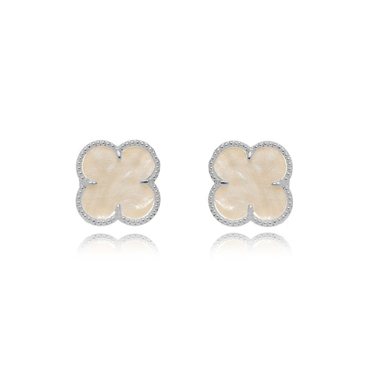 White Lucky Clover Earrings - White Rhodium Plated