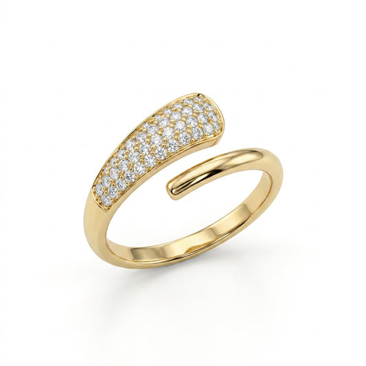 Studded Zirconia Parallel Open Ring - 18K Gold Plated