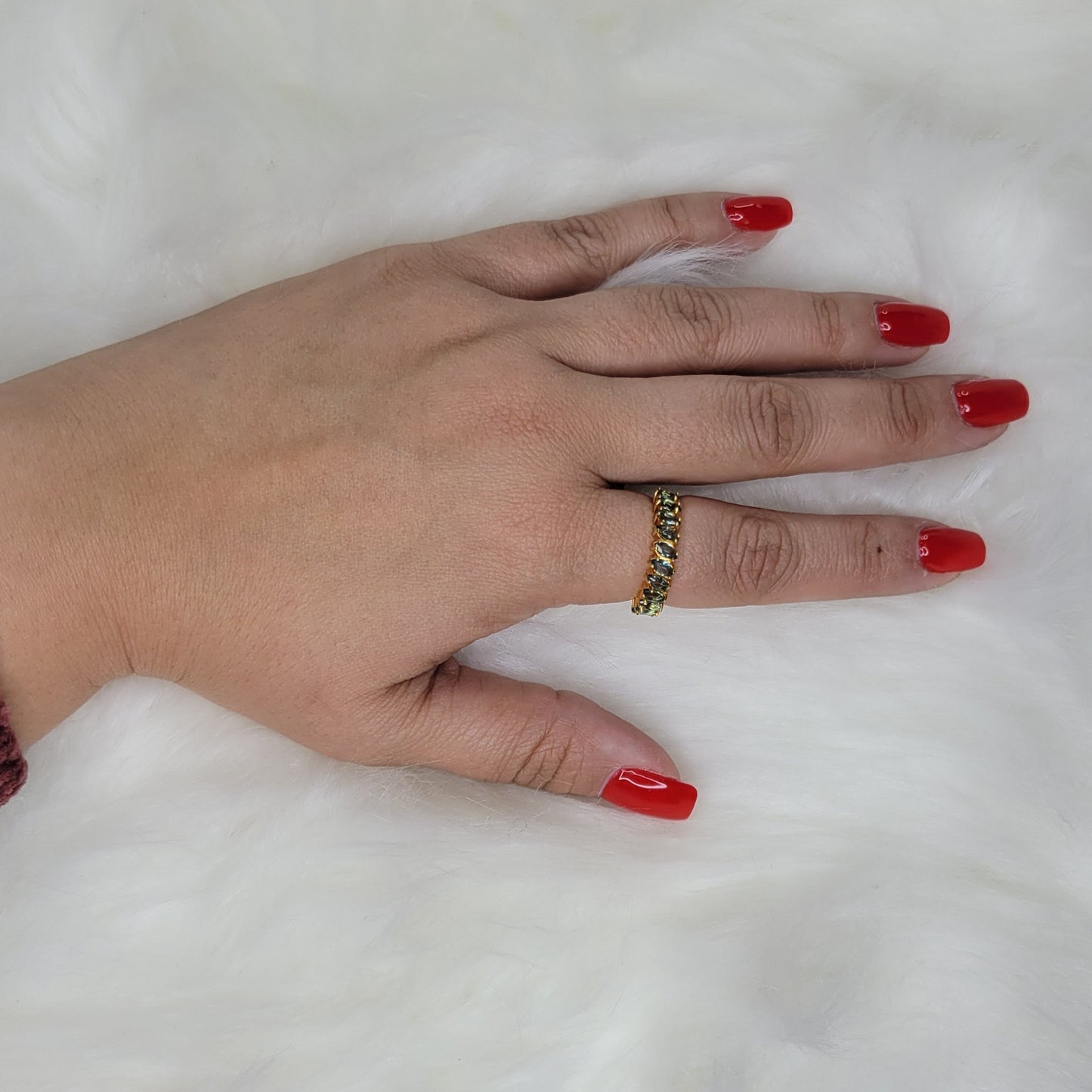18K Gold Plated Green Turmaline Navettes Ring