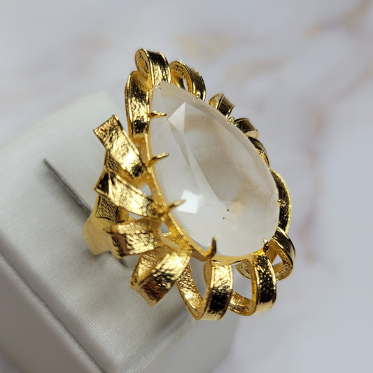 18K Gold Plated Crystal Ice Drop Matte Ring