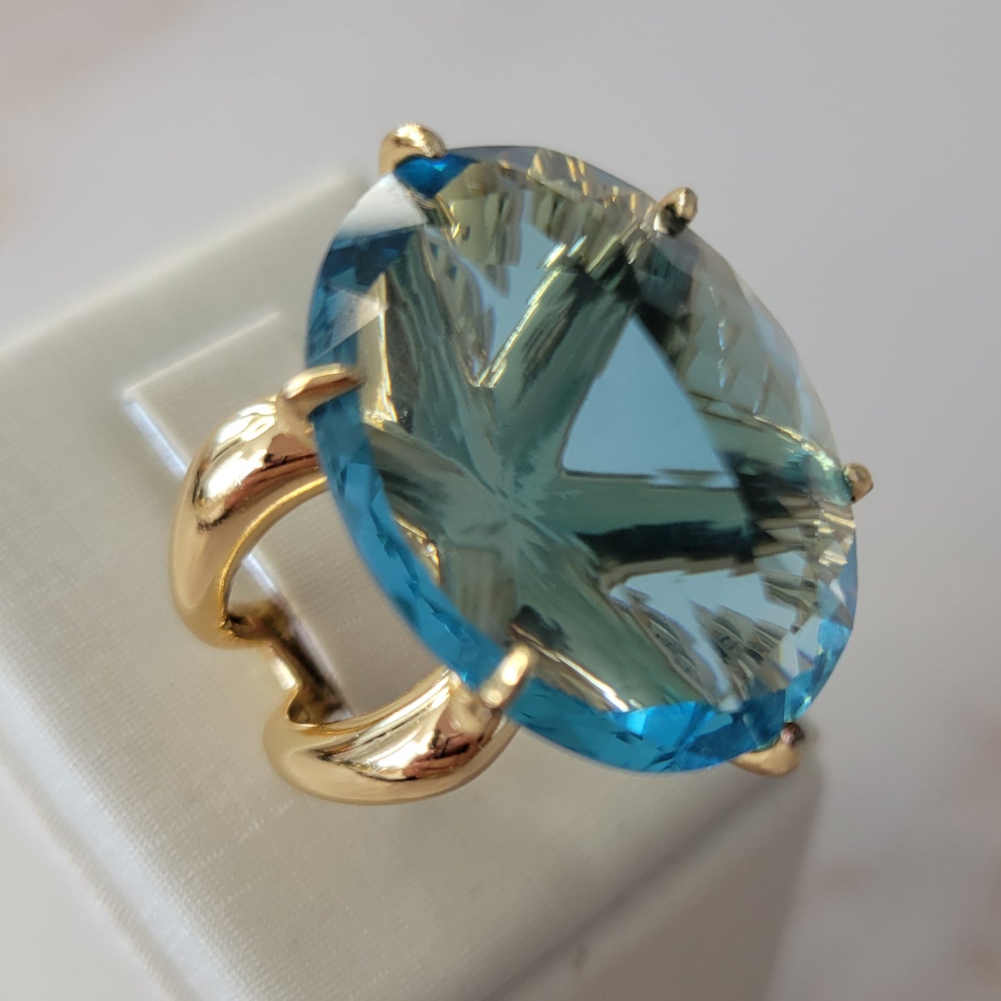 18K Gold Plated Inverted Aquamarine Star Ring