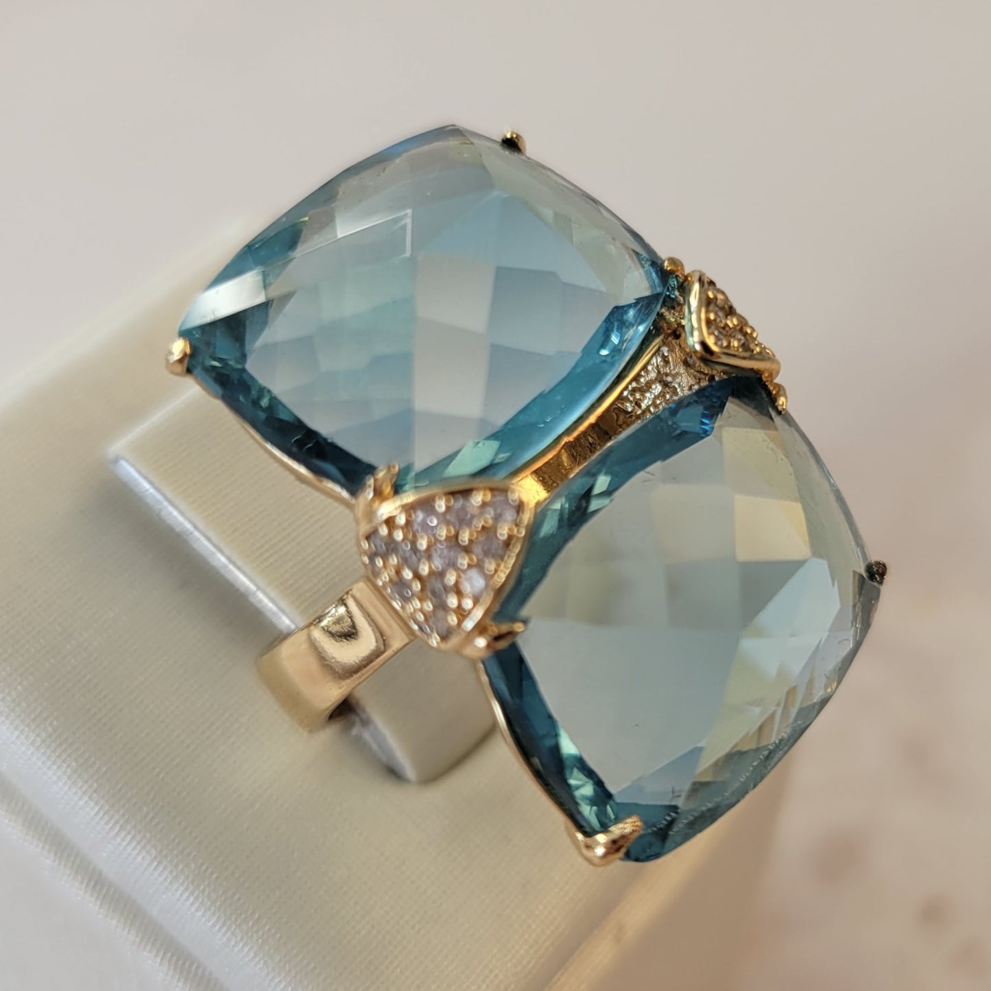 18K Gold Plated Double Aquamarine Ring
