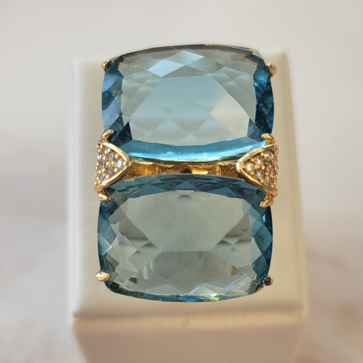 18K Gold Plated Double Aquamarine Ring