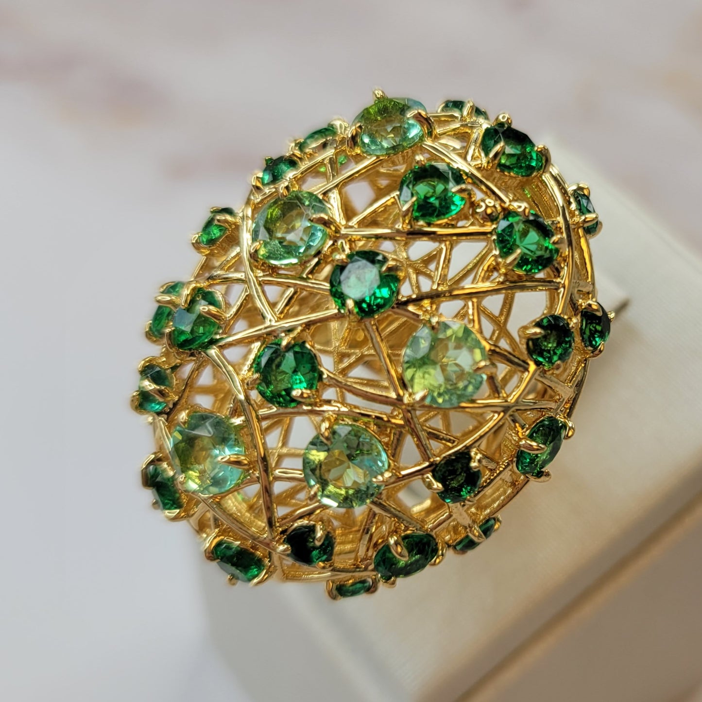 18K Gold Plated Beryl and Tourmaline Ring