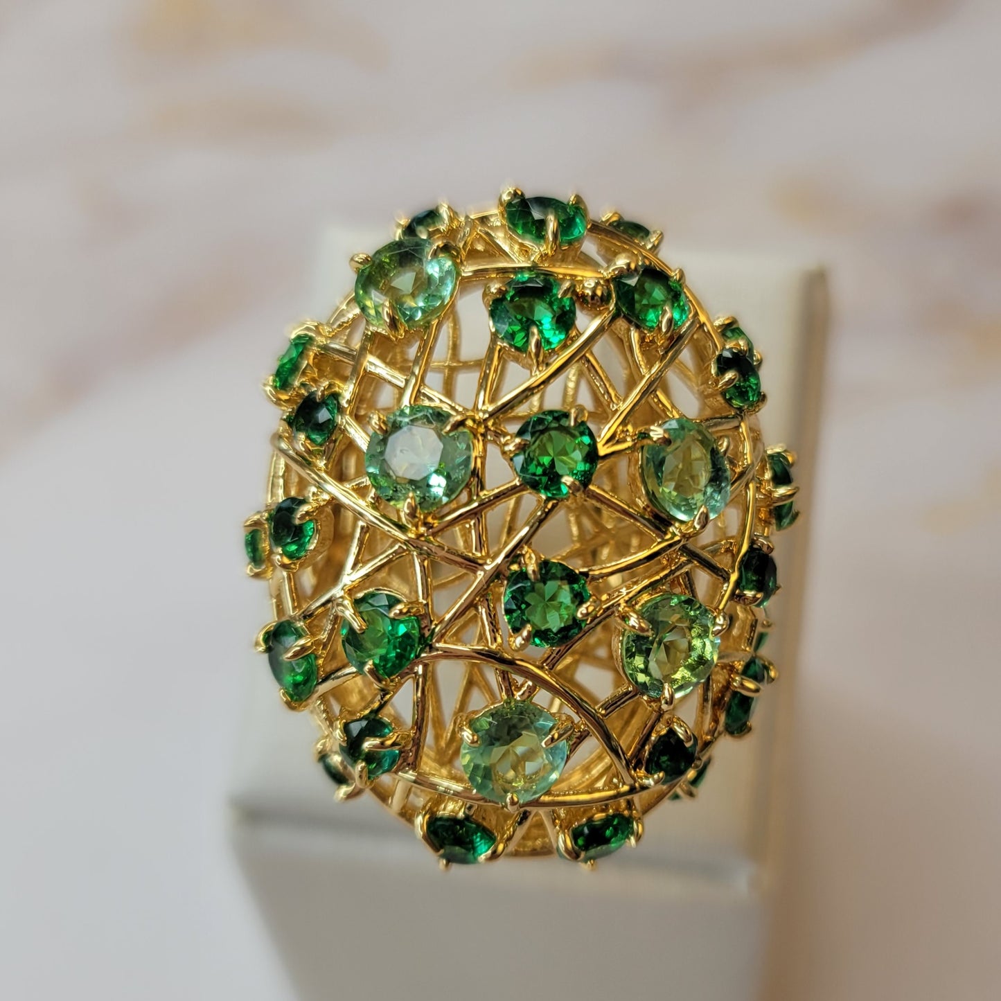 18K Gold Plated Beryl and Tourmaline Ring