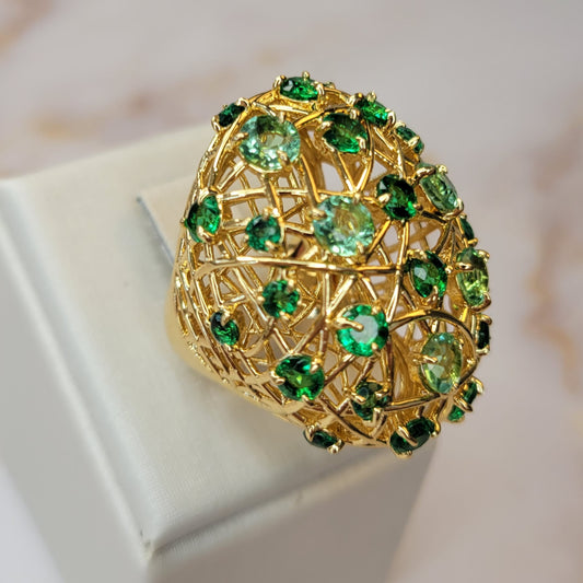 18K Gold Plated Beryl and Tourmaline Ring