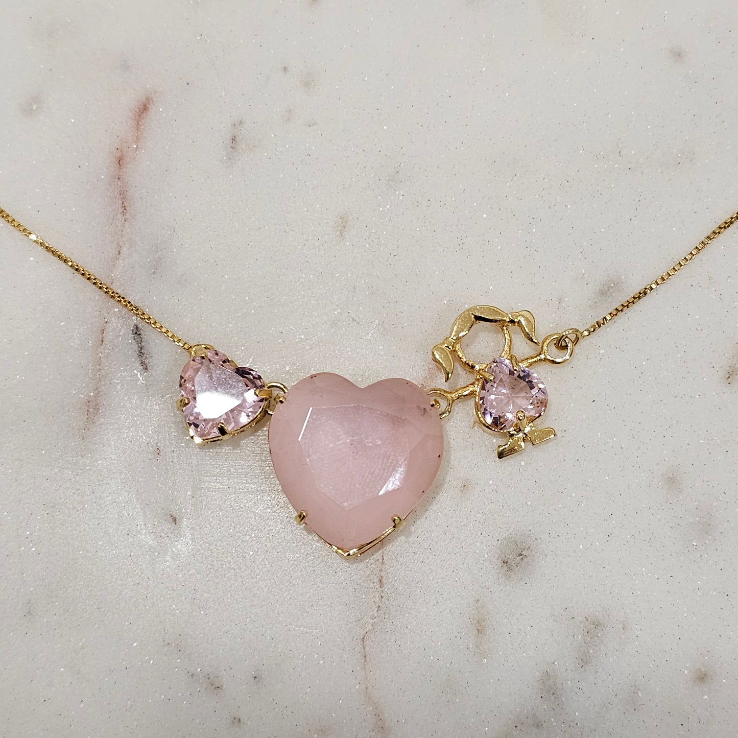 18K Gold Plated Kunzite Heart and Girl Necklace