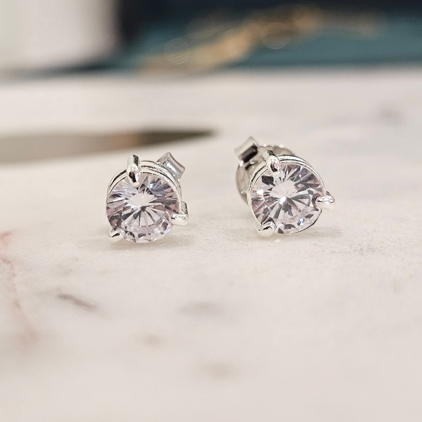 Silver 925 Plated Round Cubic Zirconia Studs Earrings