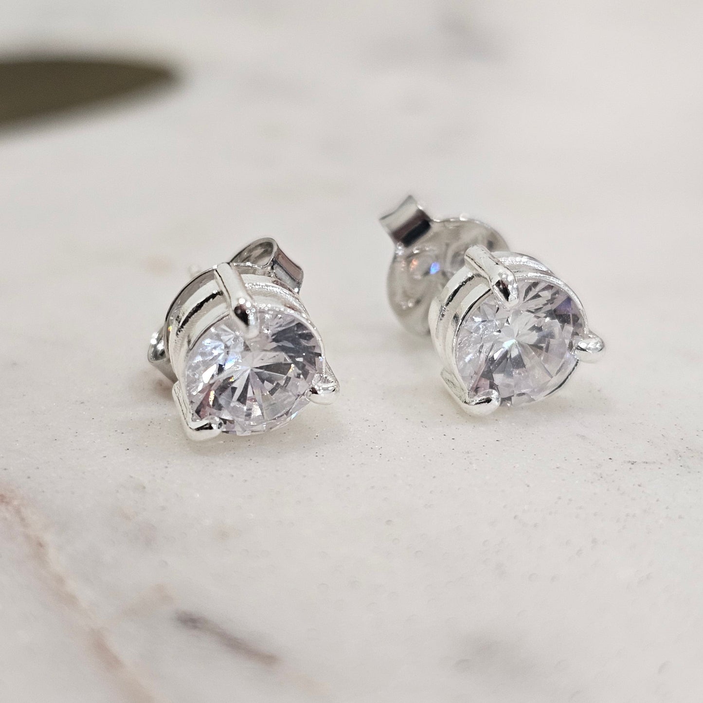 Silver 925 Plated Round Cubic Zirconia Studs Earrings