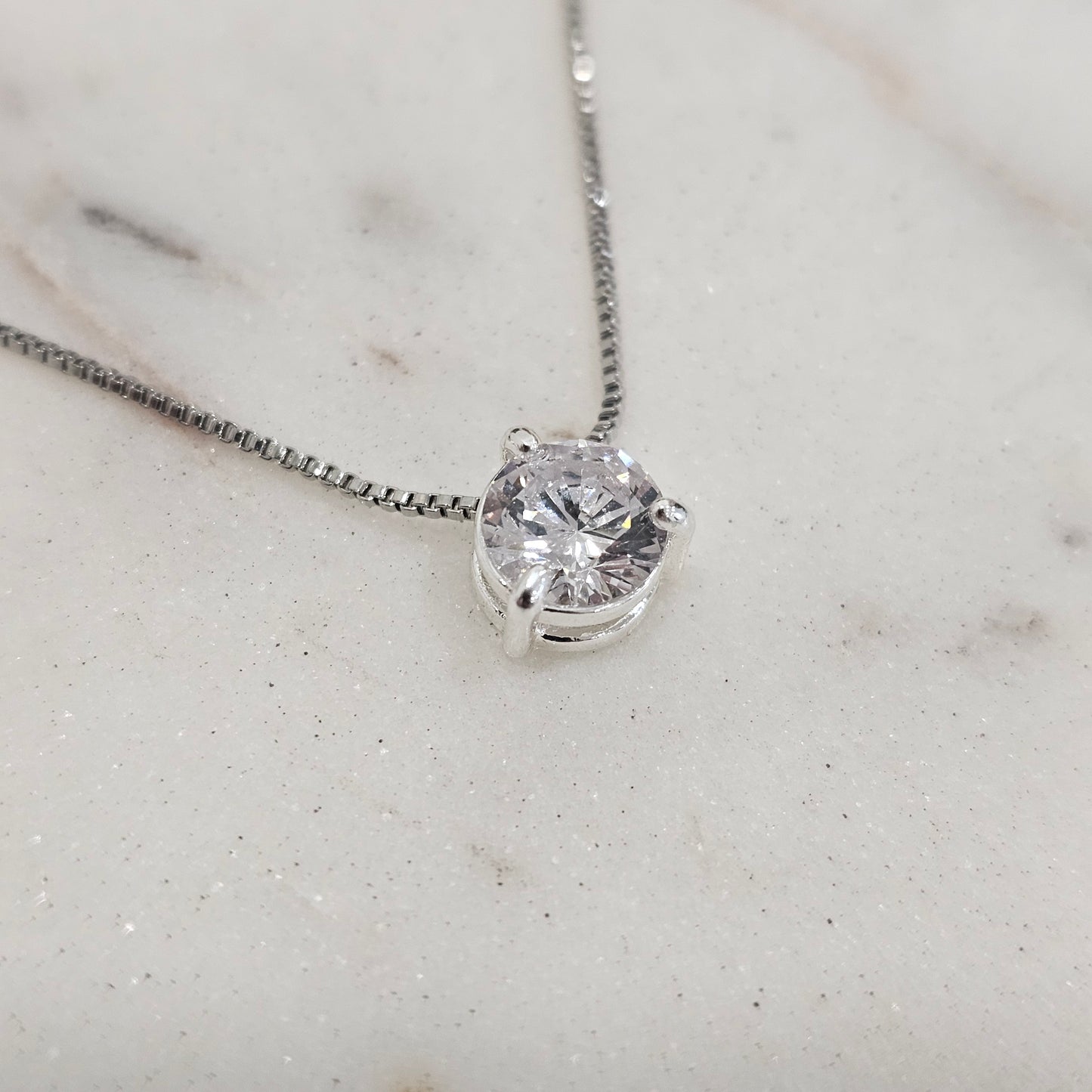 Silver Plated Round Cubic Zirconia Necklace