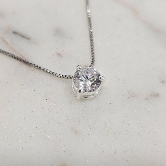 Silver Plated Round Cubic Zirconia Necklace