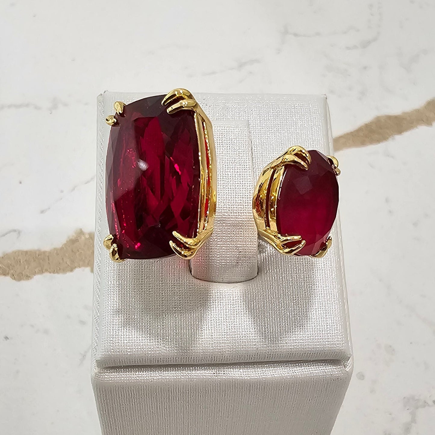 18K Gold Plated Oval Matte Ruby Rectangle Ruby Ring