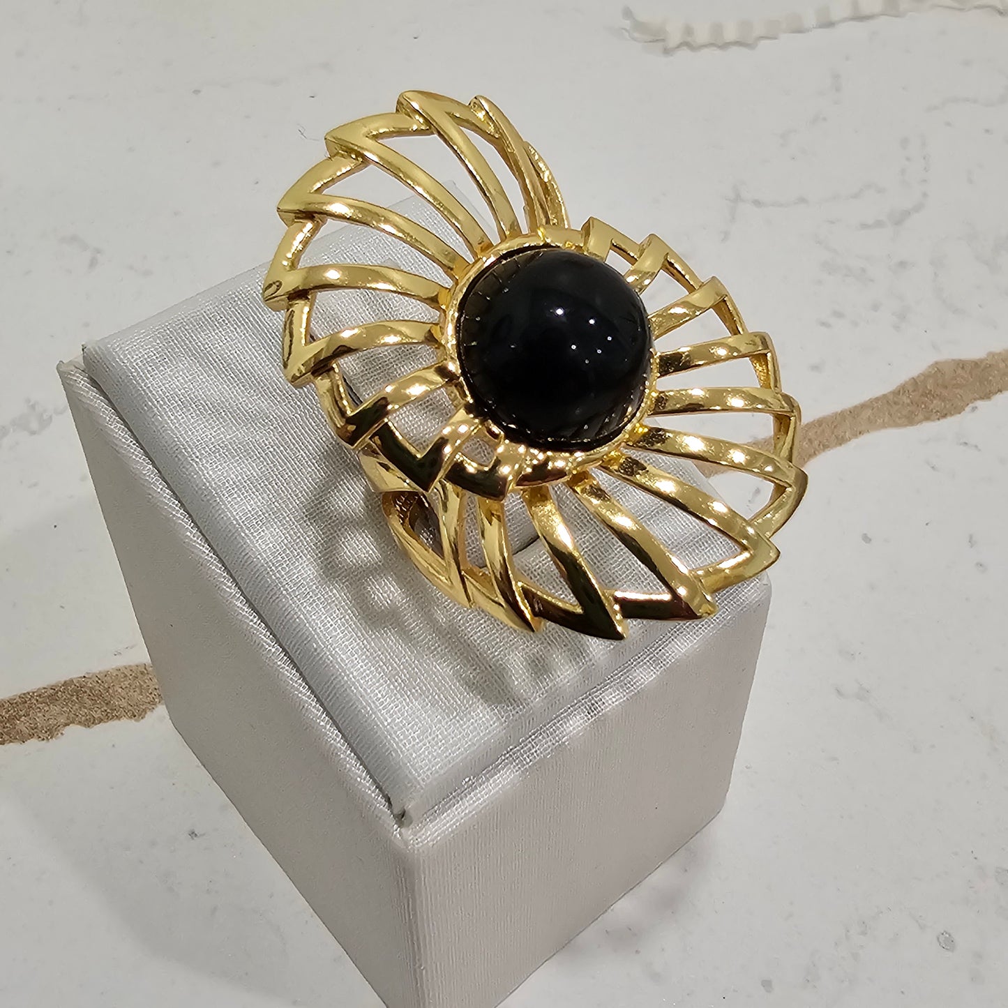18K Gold Plated Onyx Cabochon Ring