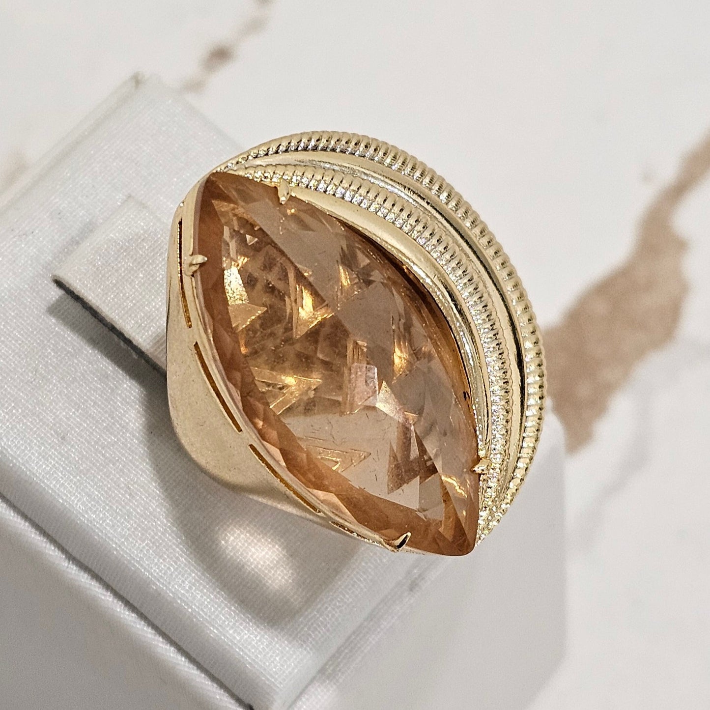 18K Gold Plated Navette Eclipse Morganite Ring