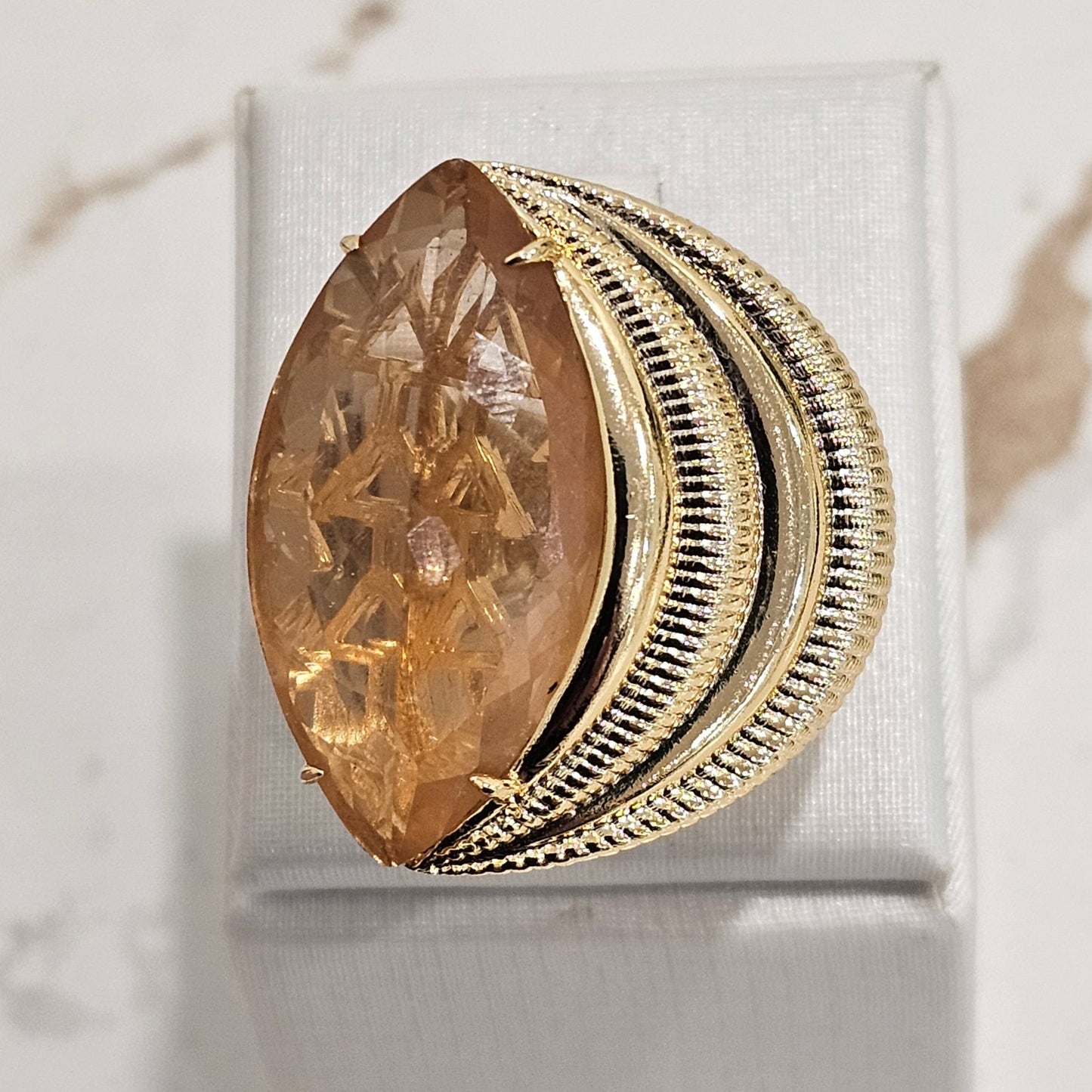 18K Gold Plated Navette Eclipse Morganite Ring