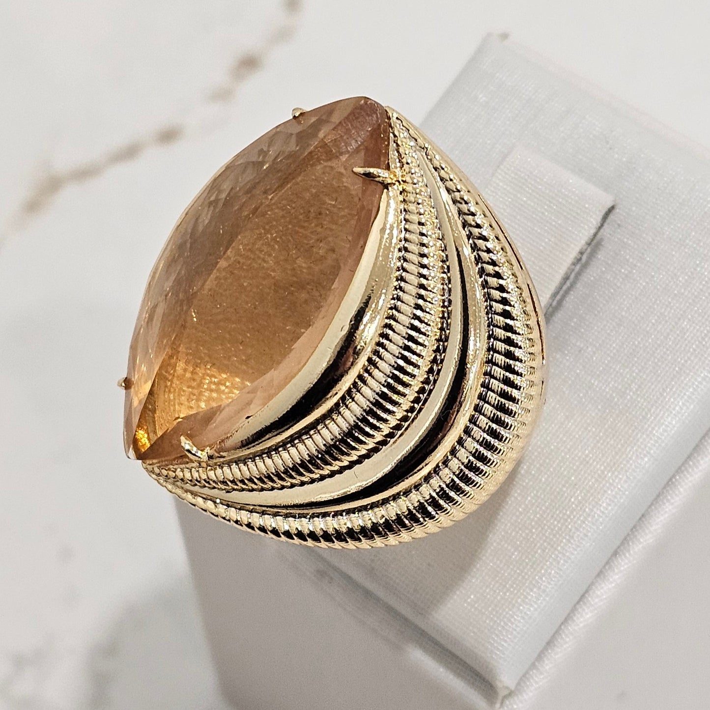 18K Gold Plated Navette Eclipse Morganite Ring
