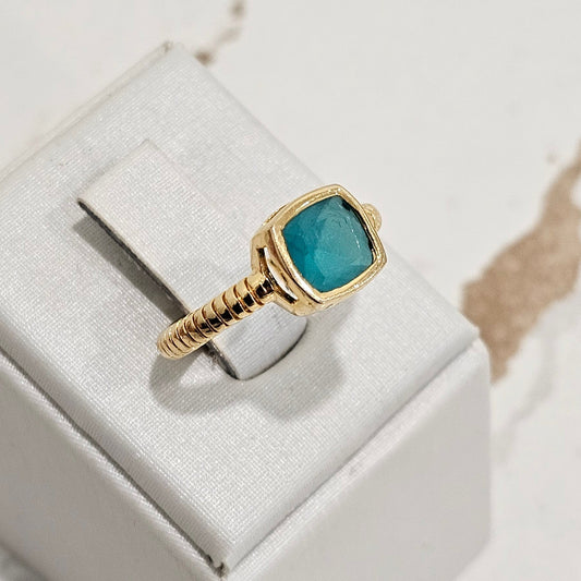 Square Matte Blue Sky Topaz Ring - 18K Gold Plated