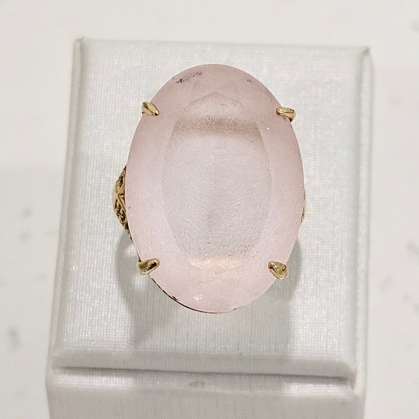 18K Gold Plated Oval Studded Zirconia Kunzite Ring