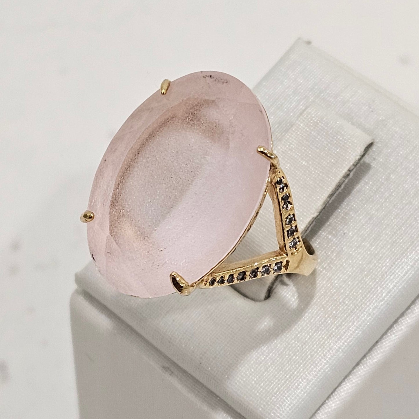 18K Gold Plated Oval Studded Zirconia Kunzite Ring