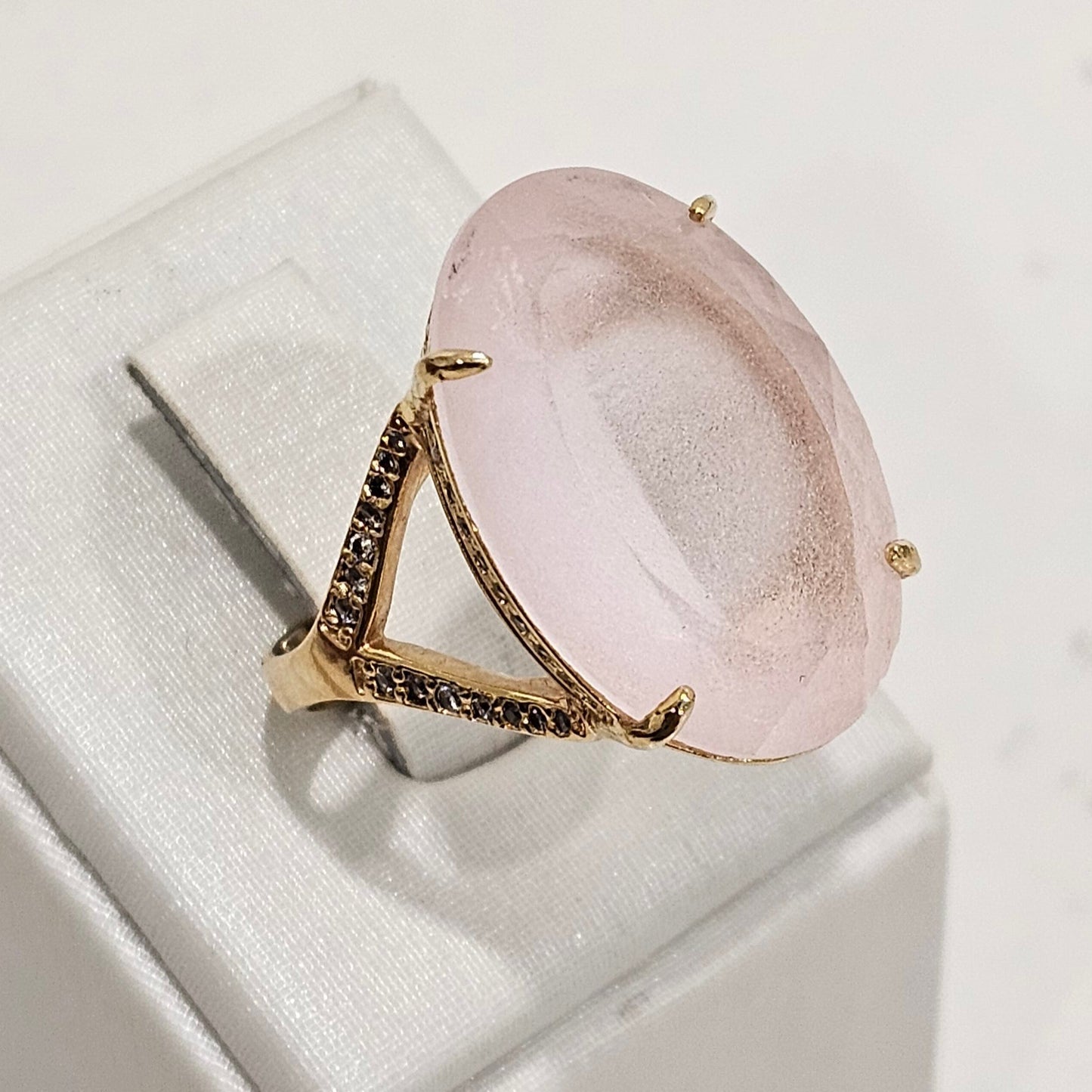 18K Gold Plated Oval Studded Zirconia Kunzite Ring