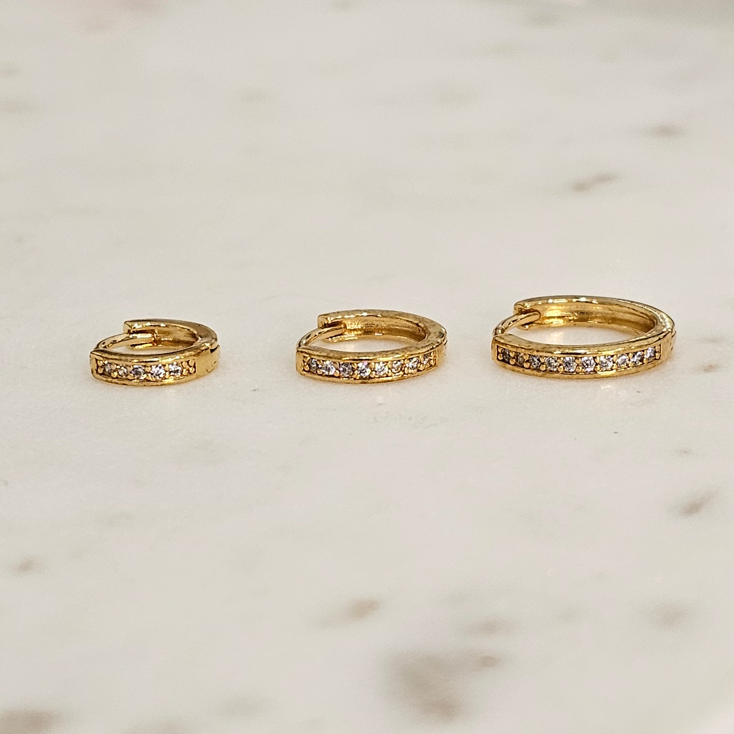18K Gold Plated Trio Hoops Micro Studded Zirconia Earrings