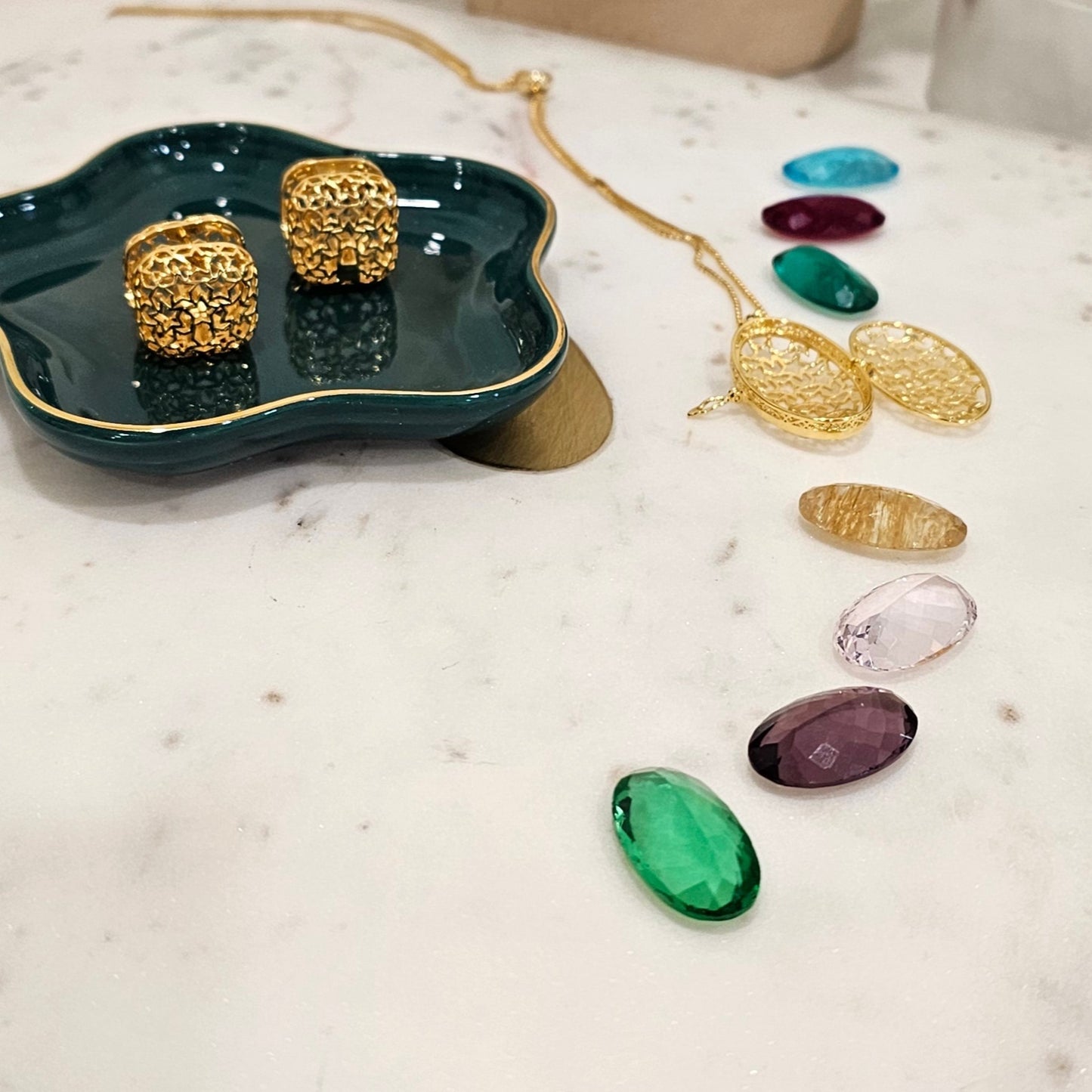 18K Gold Plated Adjustable Three Stones Necklace