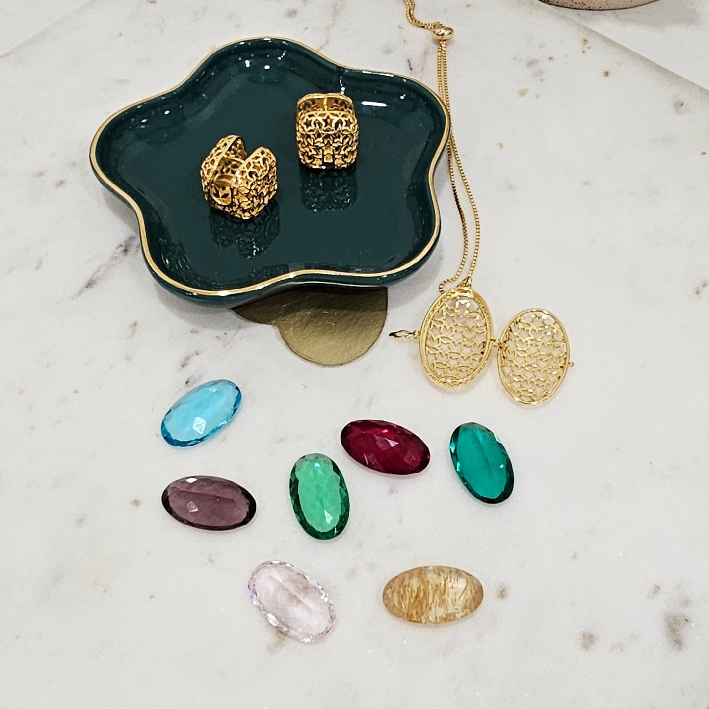 18K Gold Plated Adjustable Three Stones Necklace