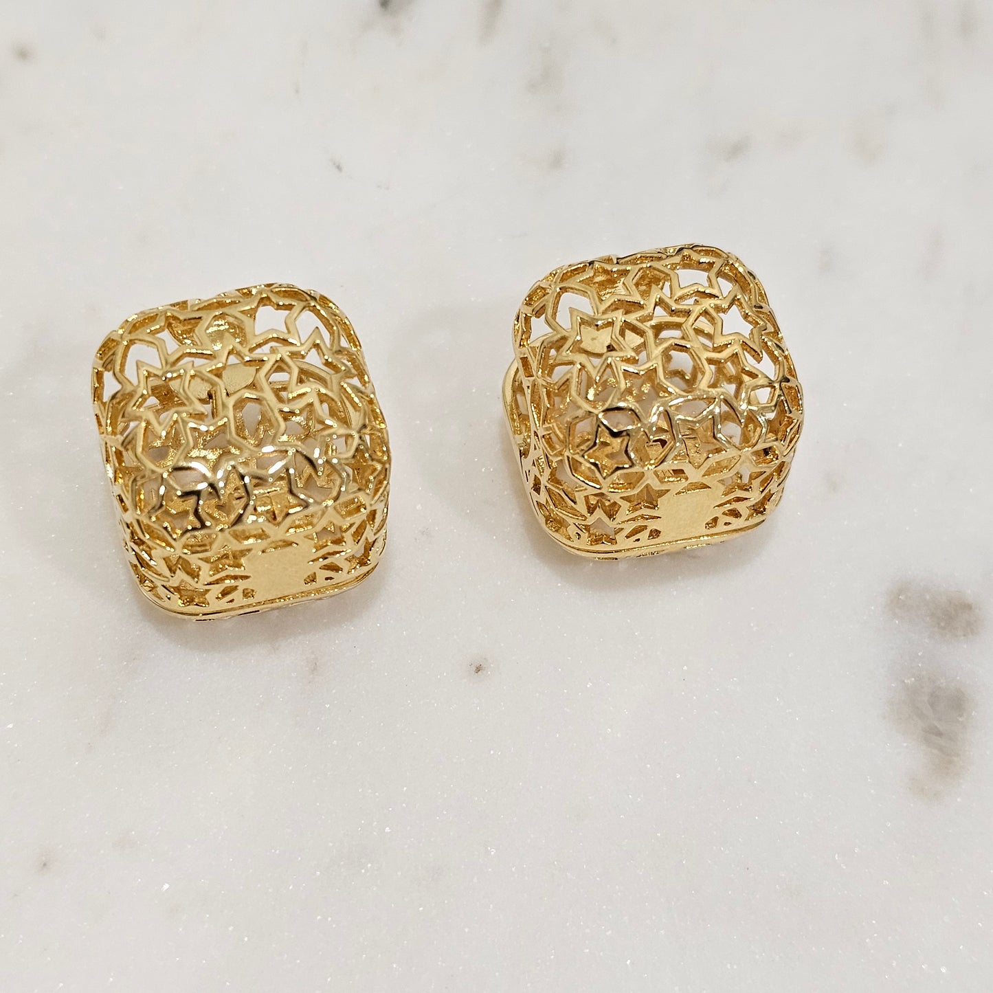 18K Gold Plated Star Square Click Hoops Earrings