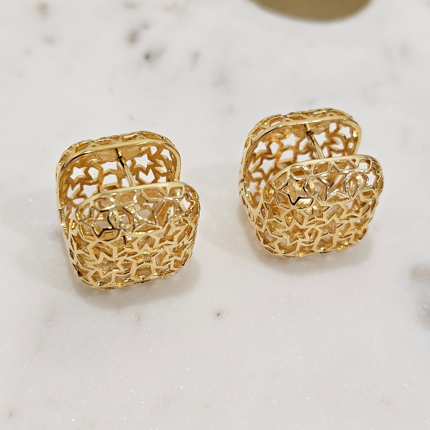 18K Gold Plated Star Square Click Hoops Earrings