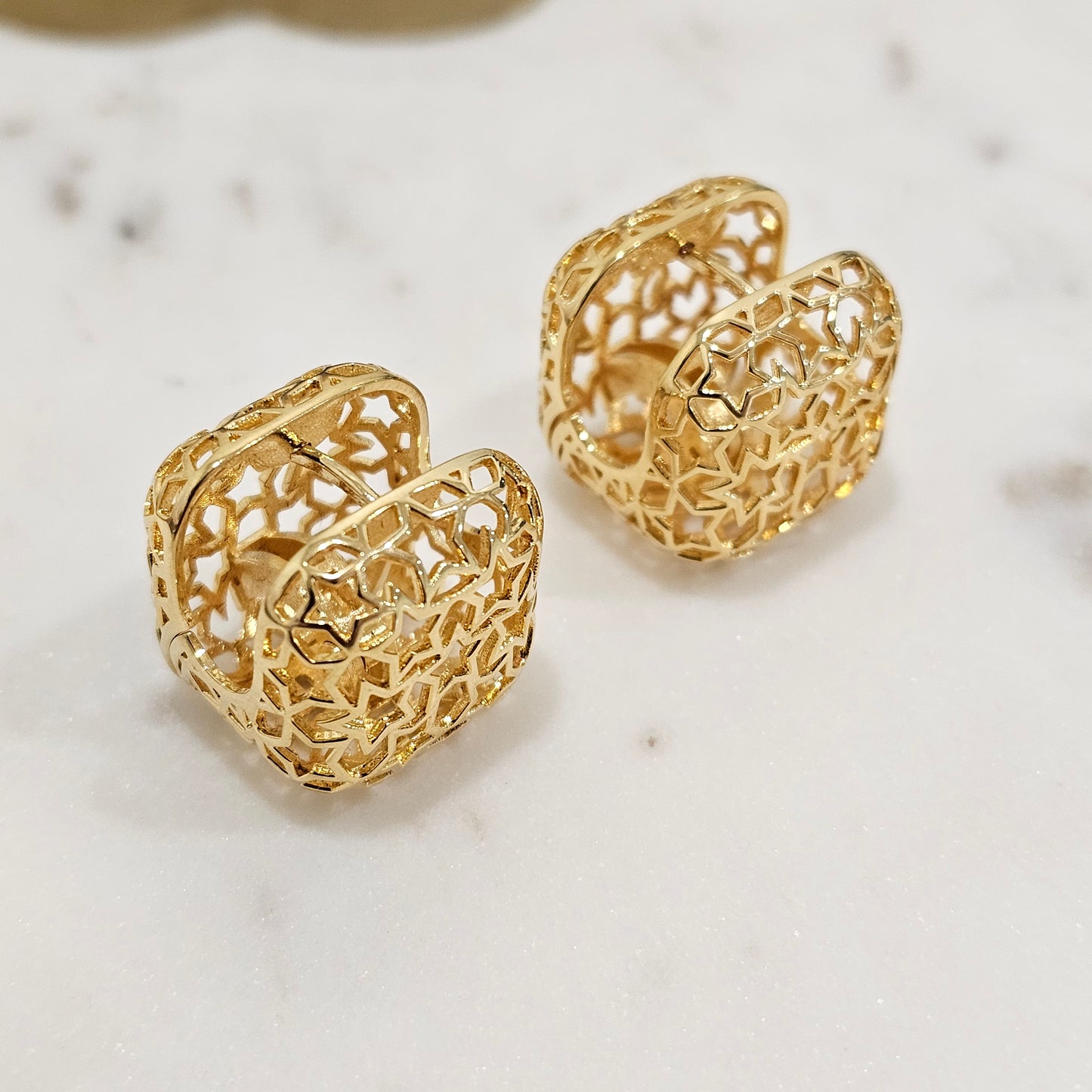 18K Gold Plated Star Square Click Hoops Earrings