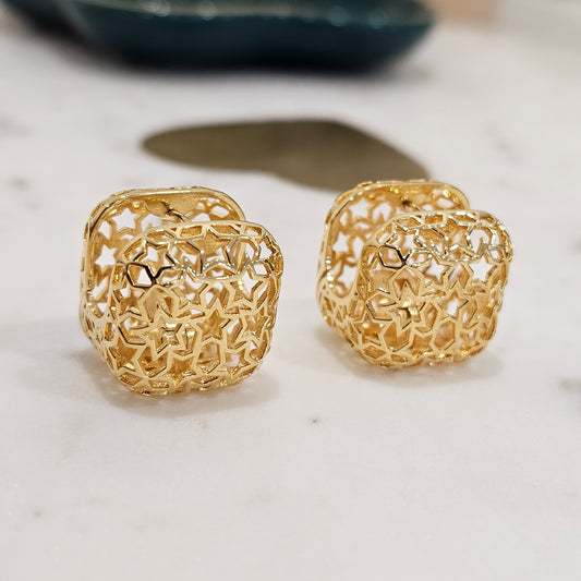 18K Gold Plated Star Square Click Hoops Earrings