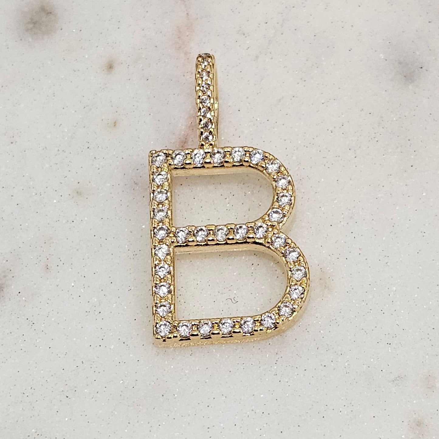 18K Gold Plated Personalized Letter Studded Zirconia Pendant